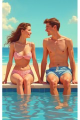 happy couple by pool 01