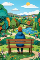 sitting on a bench - papercut